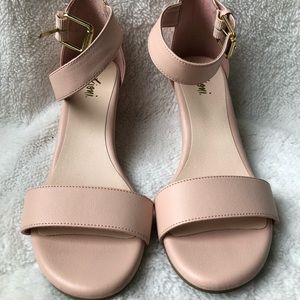 Blush pink wedge sandals